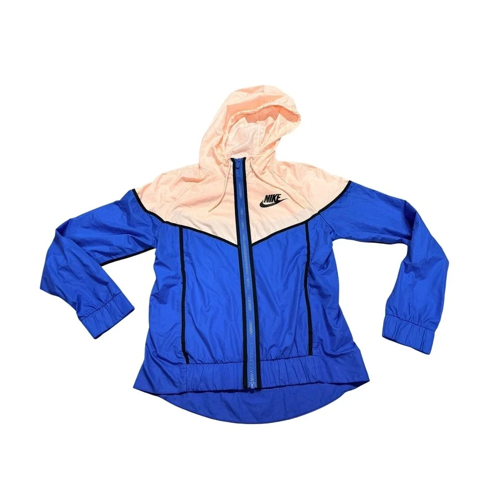 Nike Colorblock Windbreaker Jacket XS Blue Peach Hooded Zip Up Lightweight Y2K